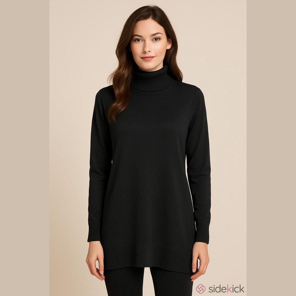 Vintage misook acetate black L knit long sleeve turtleneck w/ shoulder pads EUC+